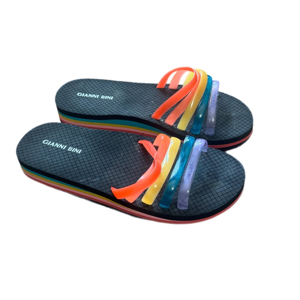 Gianni Bini Platform Slide Sandals Women 6M Rainbow Jelly Excellent Striped Sole